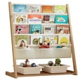 thumbnail image 1 of Bookcase, Bookshelf 4 Sling Book Rack Book Display with Storage Classroom Bookshelf 4 Tier Beige, 1 of 7