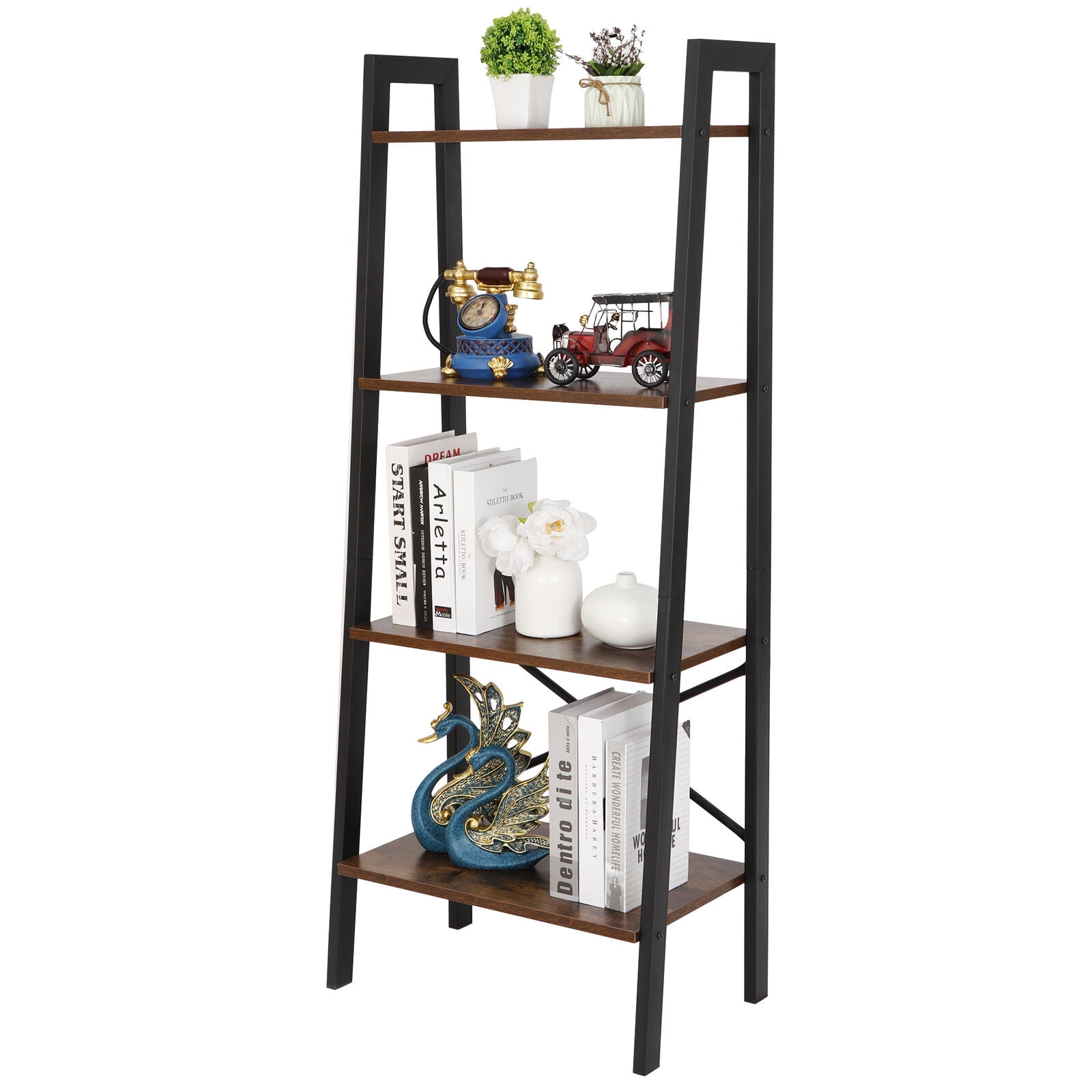 Bookcase Bookshelf Leaning Wall Ladder Shelf Storage Display Living