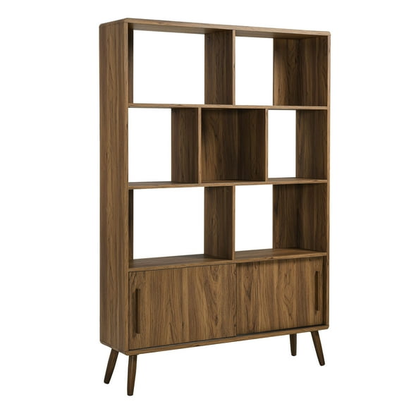 Bookcase Bookshelf Rack, Walnut Brown, Wood, Living Dining Room Kitchen Cafe Bistro Hospitality Restaurant, Modern Contemporary, HB37782