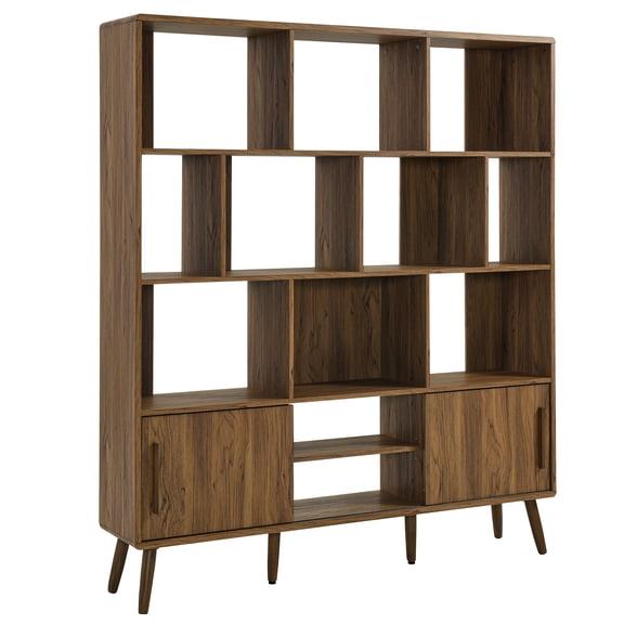 Bookcase Bookshelf Rack, Walnut Brown, Wood, Living Dining Room Kitchen Cafe Bistro Hospitality Restaurant, Modern Contemporary, HB37784