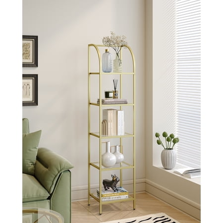 Bookcase Bookshelf, Tempered Glass Arched Bookshelf for More Storage