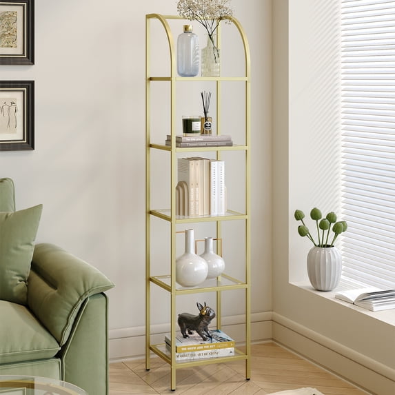 Bookcase Bookshelf, Tempered Glass Arched Bookshelf for More Storage