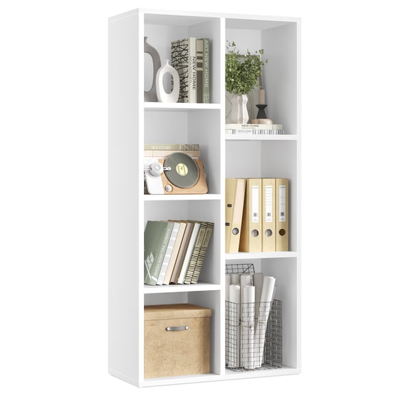 Bookcase, Bookshelf with 7 Compartments, White