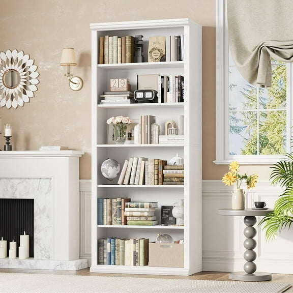 Bookcase and Bookshelves, 28" W Tall Bookshelf with Elegant Design, 6 Tiers Spacious Book Storage, Freestanding Book Organizer, Display Library Shelf for Home Office, Living Room & Study Room