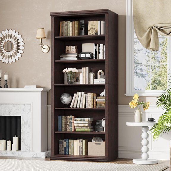 Bookcase and Bookshelves, 28" W Tall Bookshelf with Elegant Design, 6 Tiers Spacious Book Storage, Freestanding Book Organizer, Display Library Shelf for Home Office, Living Room & Study Room