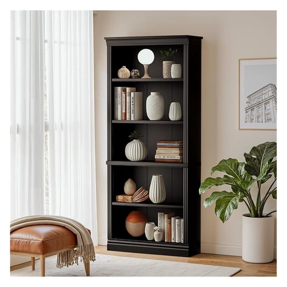 Bookcase Bookshelves, 5-Shelf Tall Bookcase 71" Wood Open Display Floor Bookshelf, Large Storage Organizer for Library, Bedroom, Living Room (Black)