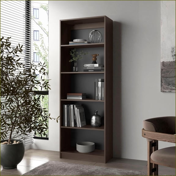 Bookcase, Classic 4-Tier Open Storage Stained Walnut Brown | Walnut | Particle Board