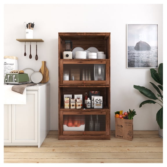 Bookcase Contemporary Closed Back Glass Doors Office Storage Cabinet Floor-to-Ceiling Low Cabinet Bookcase Against Wall Dustproof Bookshelf