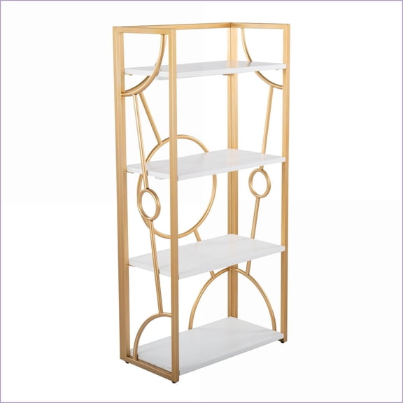 Bookcase, Contemporary Gold Metal & White Wood 4 Shelves by LumiSource | White | Wood+Metal