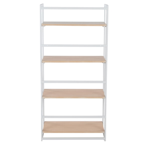 Bookcase, Contemporary Style, White Painted Metal & Natural Wood, Home Office Decor Storage