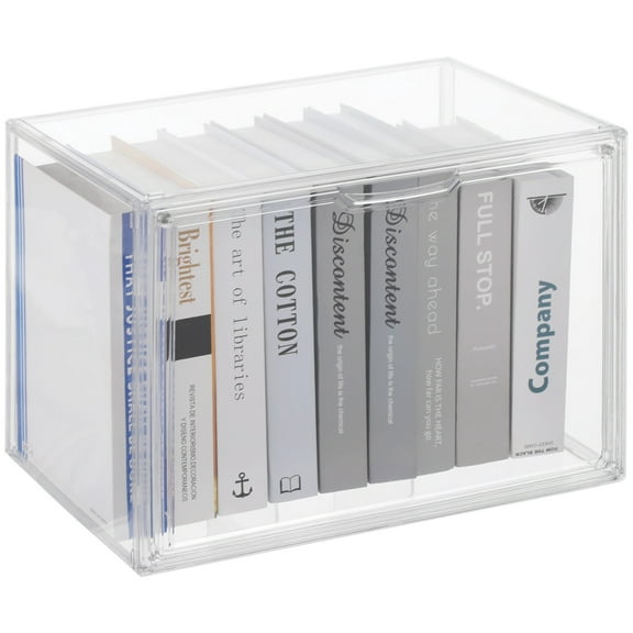 Bookcase Cube Storage Organizer, 14 x 9 x 11 Inches Plastic Cube Bookshelf with Handle Grooves, Open-Top Single Tier Design, Clear Acrylic