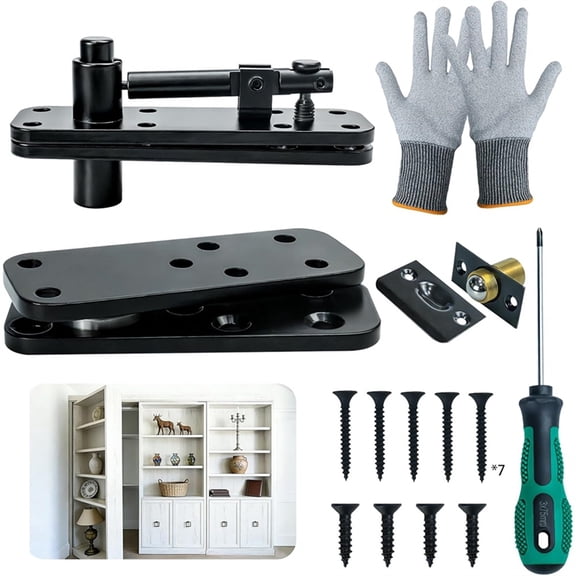 Bookcase Door Heavy Duty Hardware,360 Rotation Concealed Hardware, Thickened Alloy Steel Pivot Hinge Kit for Bookshelf
