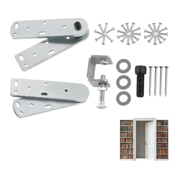Bookcase Door Hinge Kit - Heavy Duty 500lb Capacity Pivot Hinges for Secret Doors, Wooden Cabinets - Hidden Door Hardware Kit, Adjustable & Durable Steel Construction