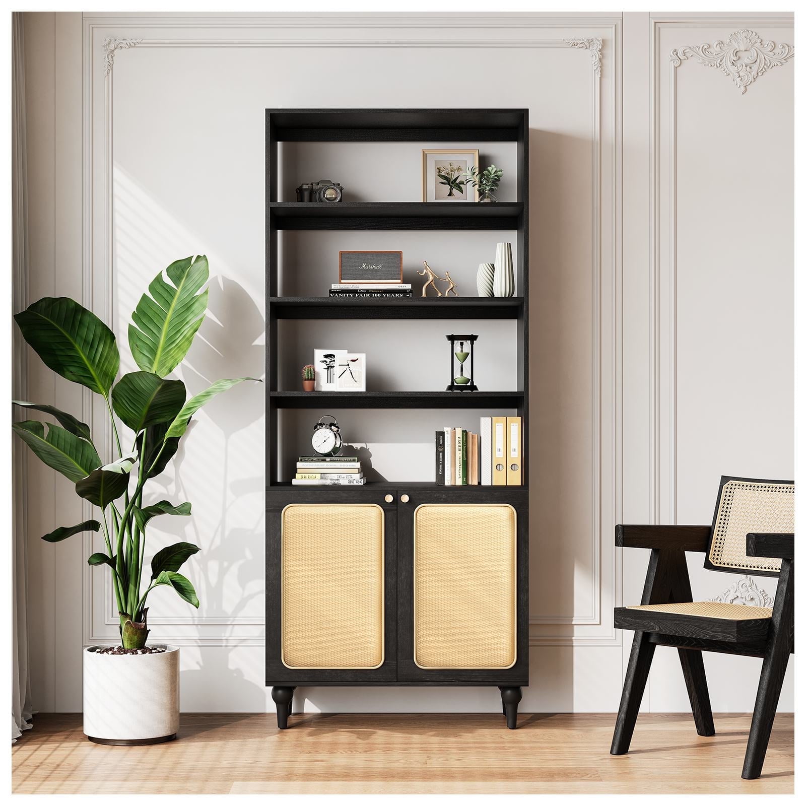 JOINICE 6 Tier Rattan Boho Bookcase with 2 India | Ubuy