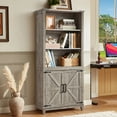 thumbnail image 1 of Bookcase with Doors, 70"Tall bookshelves with Storage, 5 Shelf Display Storgae Shelves, Bookshelves and Bookcases with 2 Doors for Home Office, Living Room, Grey Oak, 1 of 9