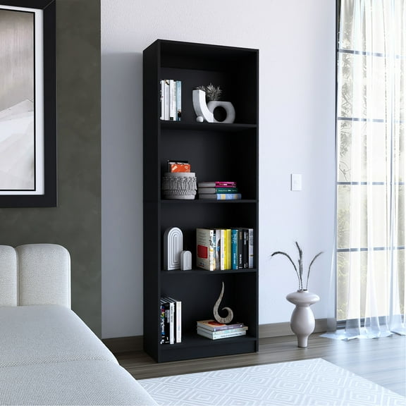 Bookcase In Black, 16.5"w Shelves, Enhance Room Ambiance, Assembly Required Black With Abundant Storage, 12.3"h