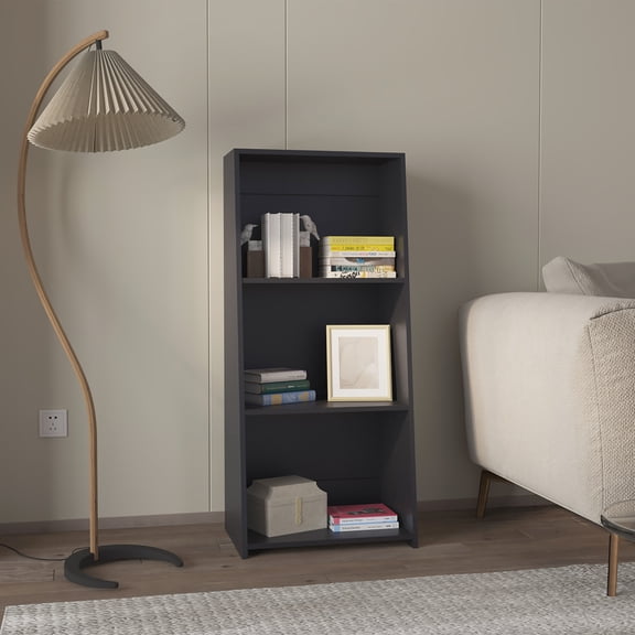Bookcase In Black For Stylish Home Office With 3 Strong Shelves