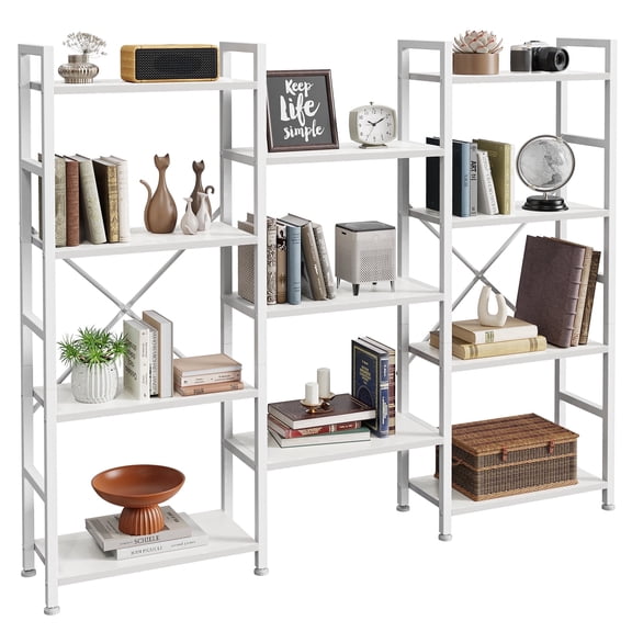 Amadwell 4 Tier Industrial Bookcase, Large Shelf Bookshelf, 11 Units Storage for Living Room, White