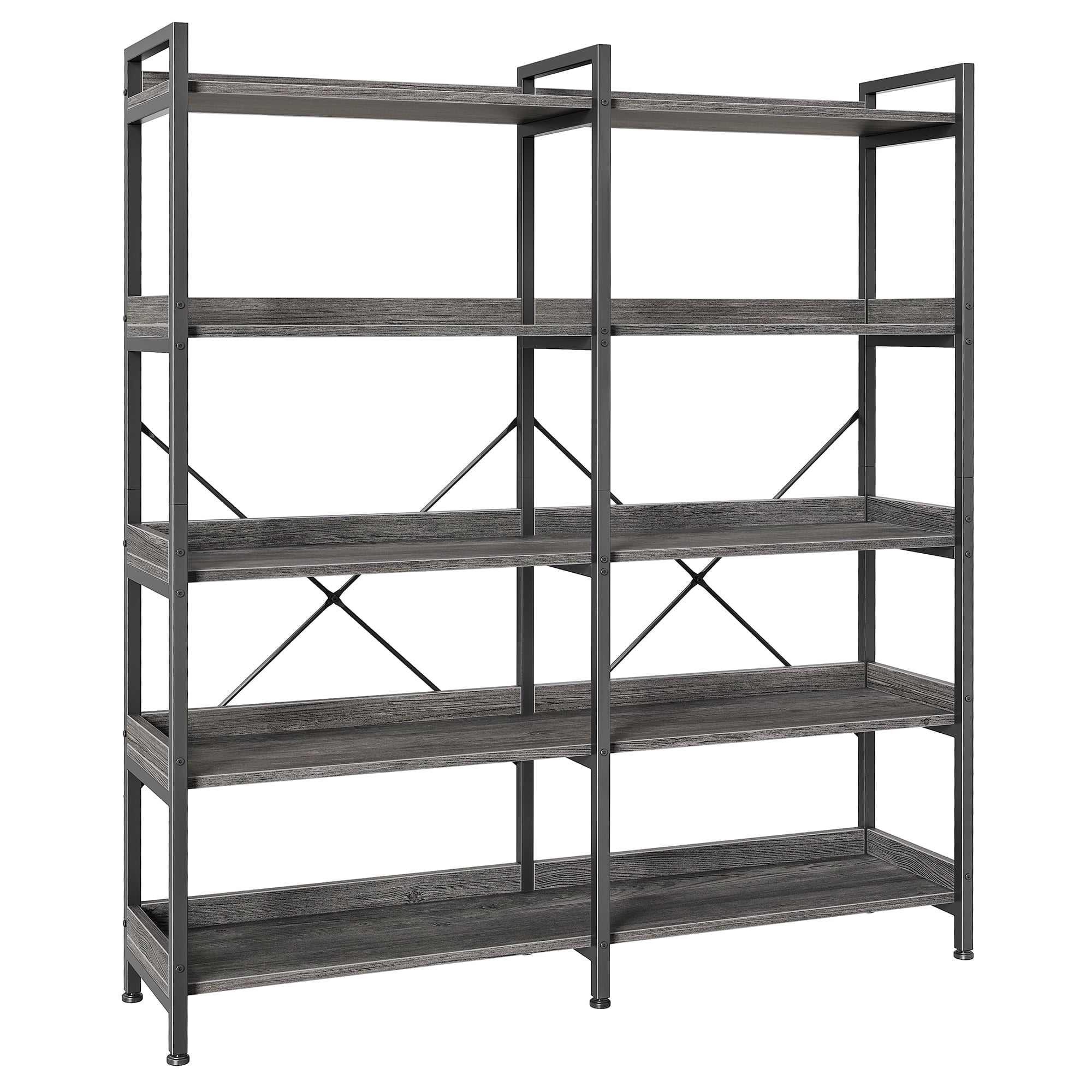 Amadwell 5-Tier Bookshelf with 10 Open Shelves, 47" Freestanding Bookcase, Sturdy Metal Frame, for Living Room, Gray