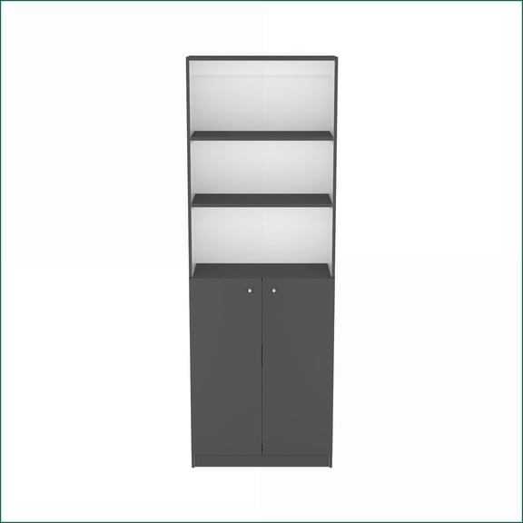 Bookcase, Modern Dual-Door Office Storage, Charcoal Gray/Off-White | Engineered Wood | Multicolor