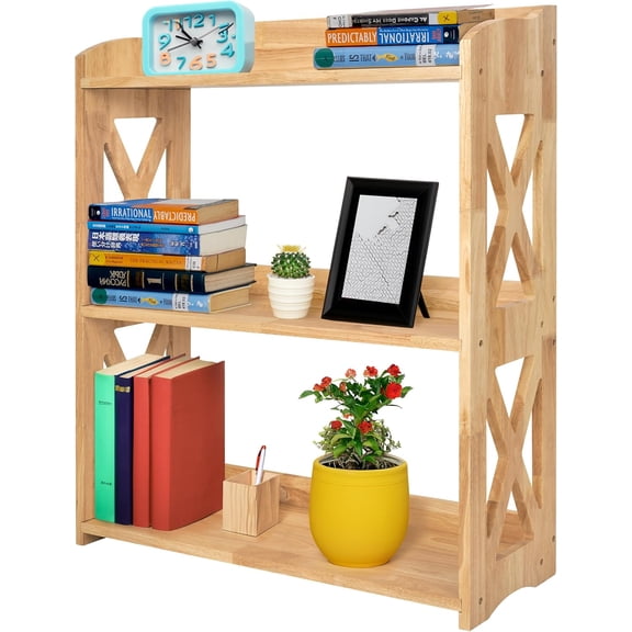 Bookcase by Natural Wood, 3 Tier Bookshelf, Small Book Shelves Freestanding Display Storage Shelves. Open Bookshelf for Bedroom, Living Room and Office