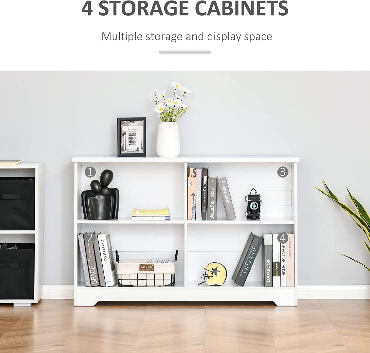 Bookcase with Open Adjustable Shelves, 2Tier Bookcase 4 Cube Bookshelf