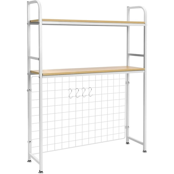 Bookcase Rack+4* Hooks Tabletop Adjustable Holder Countertop Shelf Office 2-Tier