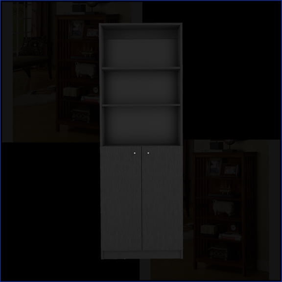 Bookcase, Sleek Contemporary Dual-Door Office Storage | Black | Engineered Wood