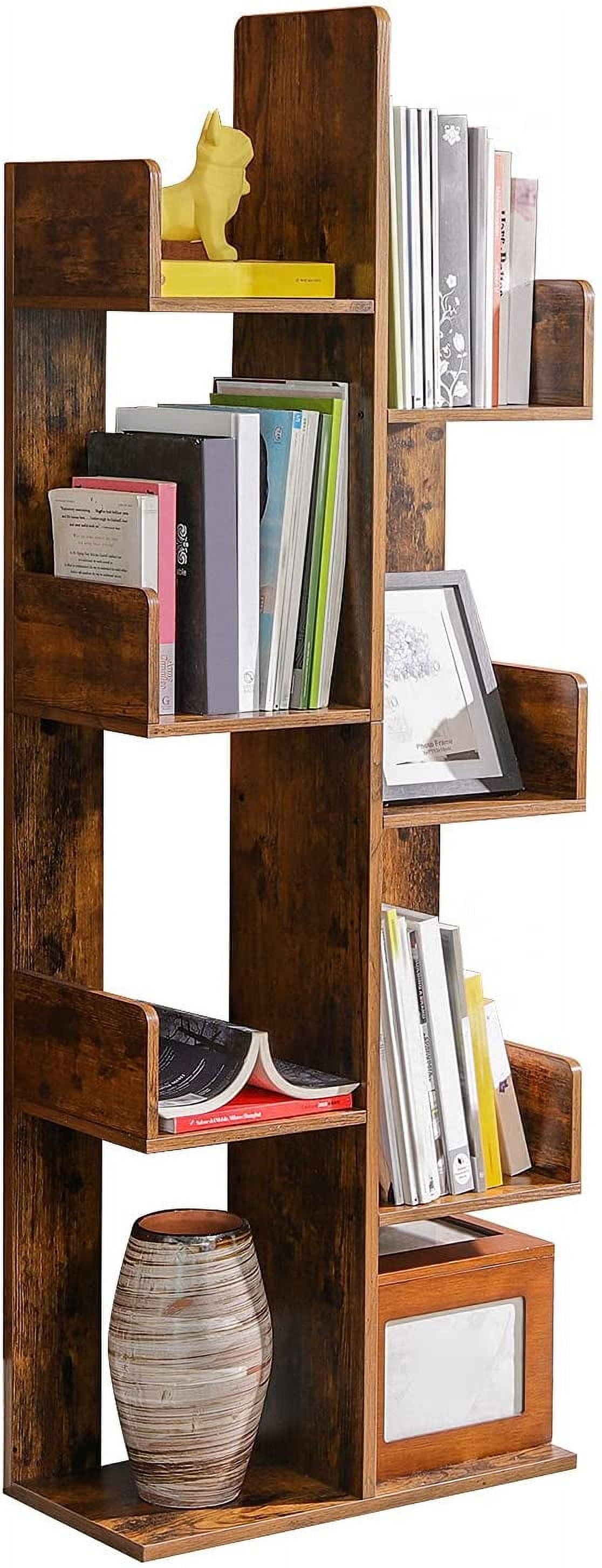 Rustic Brown Tree-Shaped Freestanding Bookcase with 8 Shelves