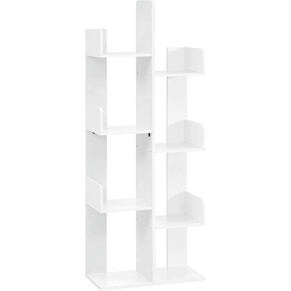Bookcase Tree-Shaped Bookshelf with 8 Storage Shelves Rounded Corners 19.7 x 9.8 x 55.1 Inches White