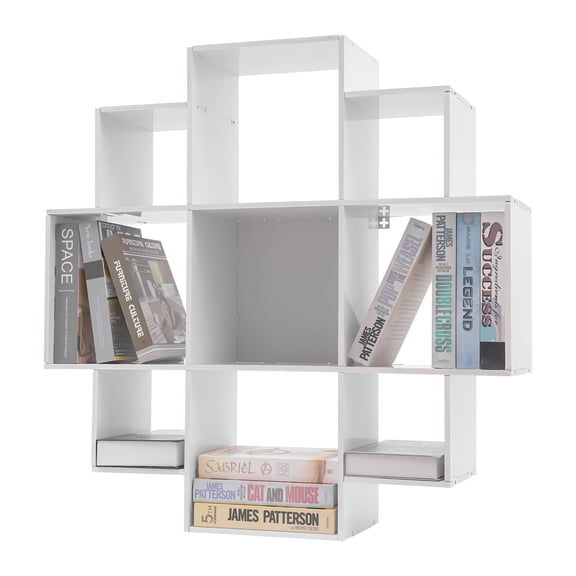 Bookcase Wall Mounted Book Shelf Modern 3-Tier Floating Shelf Bookcase with 9 Compartments, Floating Cube Shelves, for Study, Office, Kitchen, Bedroom, and Living Room