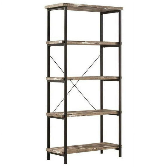 Rustically designed Wood Bookcase With 4 Open Shelves in Black Frame