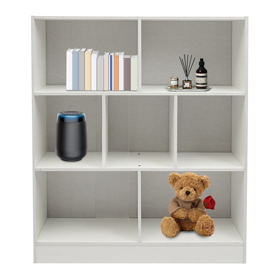 Bookcase, Wooden Bookshelf with 7 Compartments, 3-Tier Freestanding Display Storage Shelves, Cabinet Rack Organizer, DIY Book Case for Living Room, Bedroom, Home Office 31.5*9.06*39.37in