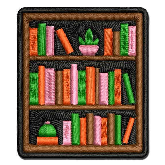 Bookcase of Books Applique Multi-Color Embroidered Iron-On Patch - 2.5 Inch Small