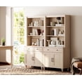 thumbnail image 1 of WAMPAT Farmhouse 5 Tier Bookcase 72" Tall Bookshelf with Doors, Large Display Book Shelf with 2 Drawers and Storage Cabinet, Library Wood Bookshelves for Living Room, Bedroom, Office, Beige (2PCS), 1 of 8