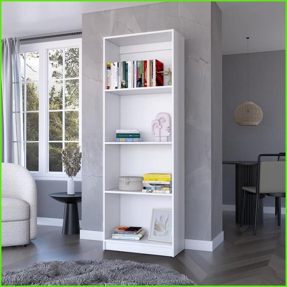 Bookcase with 4 Open Shelves | Sutton Classic-Modern Style | White/Black/Gray Finishes | Particle Board | White