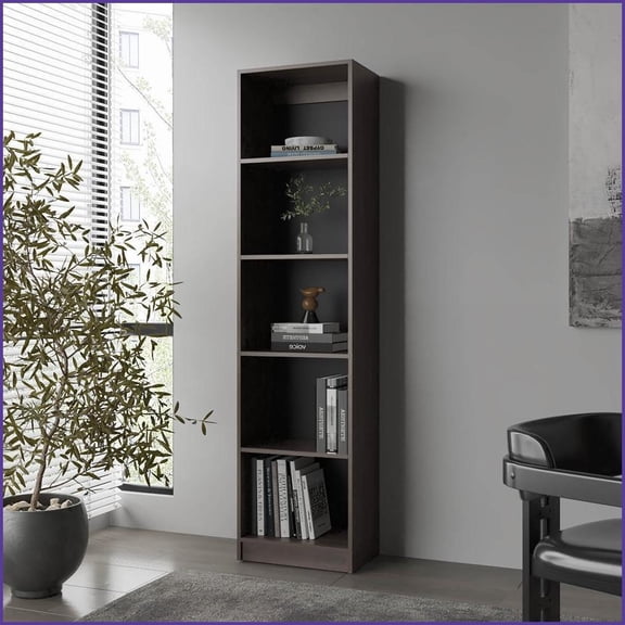 Bookcase with 5 Open Shelves, Stained Walnut - FM Furniture | Modern | Particle Board