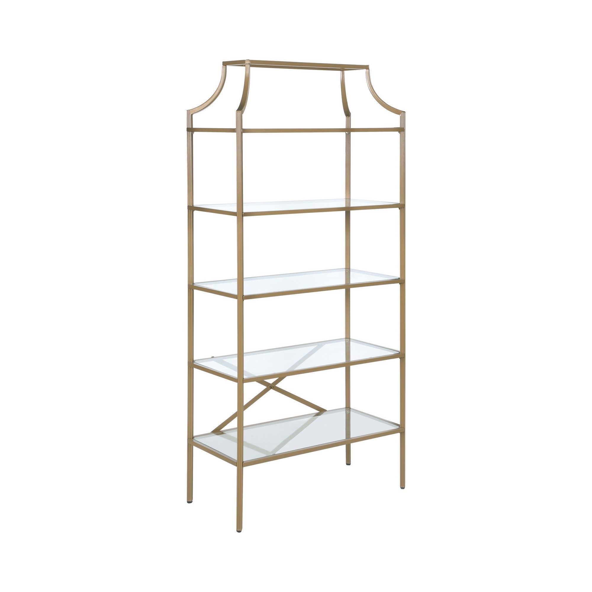Bookcase with 5 Tempered Glass Shelves and Metal Frame, Gold - Walmart.com