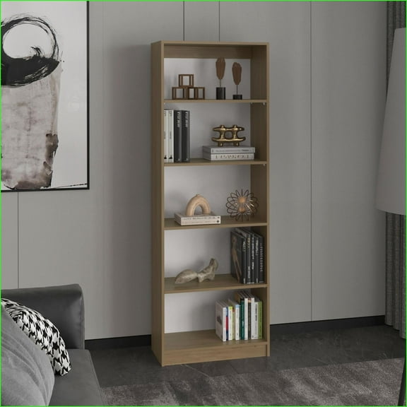 Bookcase 4-Tier with Extra Lower Storage, Natural Oak | Modern | MDF