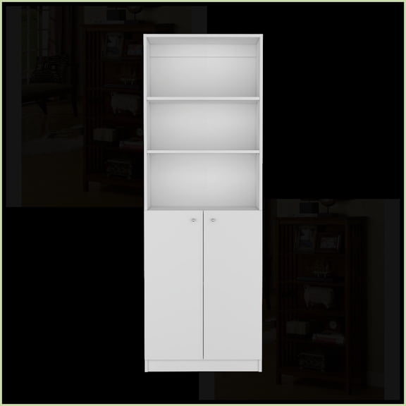 Bookcase with Dual Door Storage, Modern Office Organizer, White | Engineered Wood