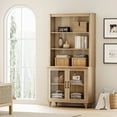 thumbnail image 1 of WAMPAT 5 Tier Tall Bookcase with Glass Doors, Large Farmhouse Display Book Shelf with Adjustable Shelves and Storage Cabinet, Wooden Bookshelves for Living Room, Library, Office, Bedroom, Oak, 1 of 8