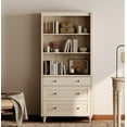 thumbnail image 1 of WAMPAT Farmhouse 72" Tall Bookcase, Large Wooden Display Book Case Shelf with 3-Tier Open Book Shelves and 3 Drawers, 3 Tier Bookshelf for Living Room, Library, Study Room, Bedroom, Office, Beige, 1 of 8