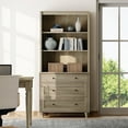 thumbnail image 1 of WAMPAT Farmhouse 72" Tall Bookcase, Large Wood Display Book Case Shelf with 3-Tier Open Book Shelves and 3 Drawers, 3 Tier Bookshelf for Living Room, Library, Study Room, Bedroom, Office, Wash Grey, 1 of 7