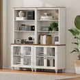 thumbnail image 1 of WAMPAT Farmhouse Bookcase, Bookshelf with Glass Doors, Large Wood Display Book Shelf with Adjustable Shelves and Storage Cabinet for Living Room, Bedroom, Library, Office, White (2PCS), 1 of 7