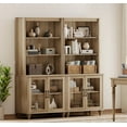 thumbnail image 1 of WAMPAT Farmhouse Bookcase, Bookshelf with Glass Doors, Large Wood Display Book Shelf with Adjustable Shelves and Storage Cabinet for Living Room, Bedroom, Library, Office, Oak (2PCS), 1 of 8