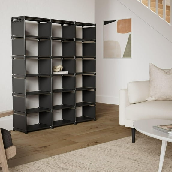 Bookcase, 18-Cube Extra Large Book Shelf, Cube Storage Organizer for Bedroom, Living Room, Home Office - Black