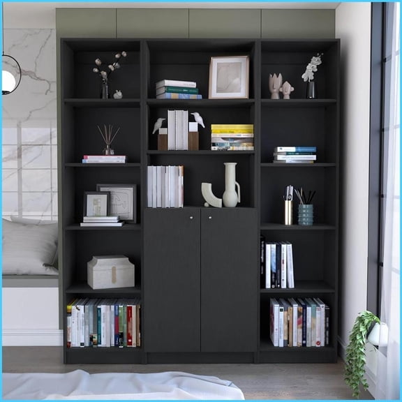 3-Piece Modern Manufactured Wood Bookcase Set, Wenge | Primary Living Space