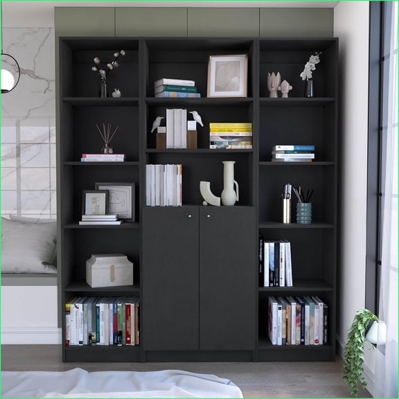 Bookcases 3-Piece Modern Wenge Manufactured Wood Set – 4-Shelf + 2 Slim | Wenge | Wood