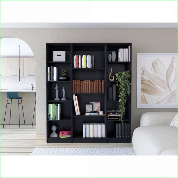 Bookcases 3-Piece Space-Saving Set, Sleek Contemporary Engineered Wood | Wenge | Primary Living Space