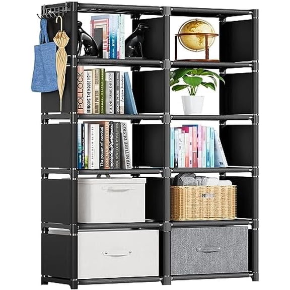 Bookcases: Black Cube Book Shelf, 10 Cube Tall Storage Organizer for Bedroom, Living Room & Office
